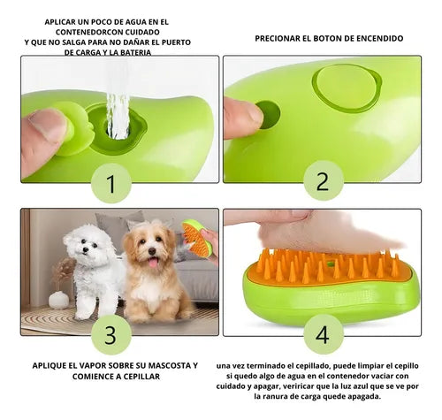 Cepillo de vapor para mascotas: Baño Express sem Estresse