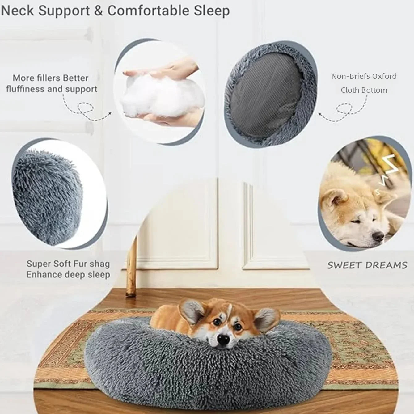 Cama redonda para mascotas de 40 a 90 cm para perros grandes