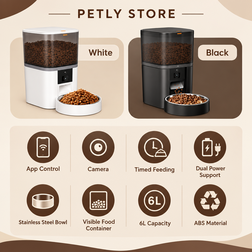 Warm-branded feeder color and feature infographic